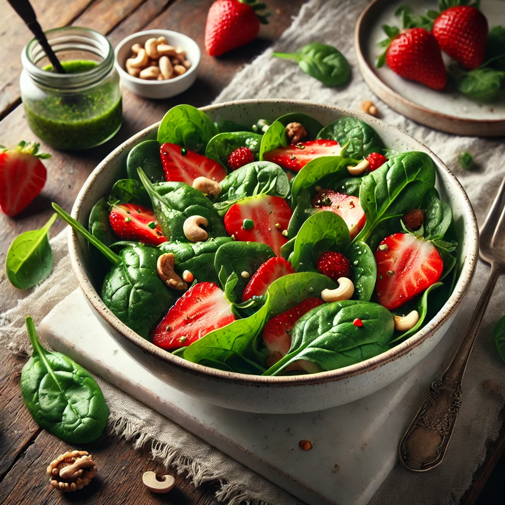 Salade d'épinards aux fraises fraîche et colorée