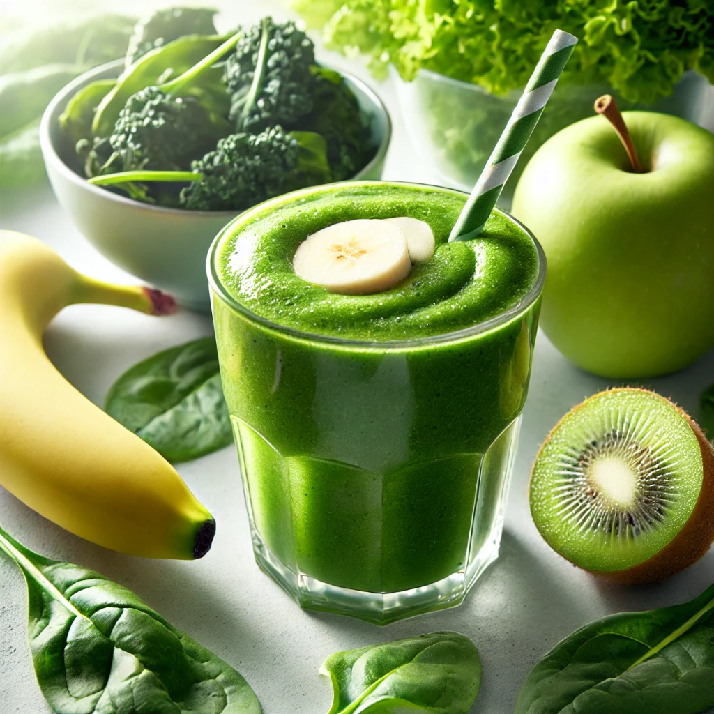 Un smoothie vert vibrant et rafraîchissant dans un verre,