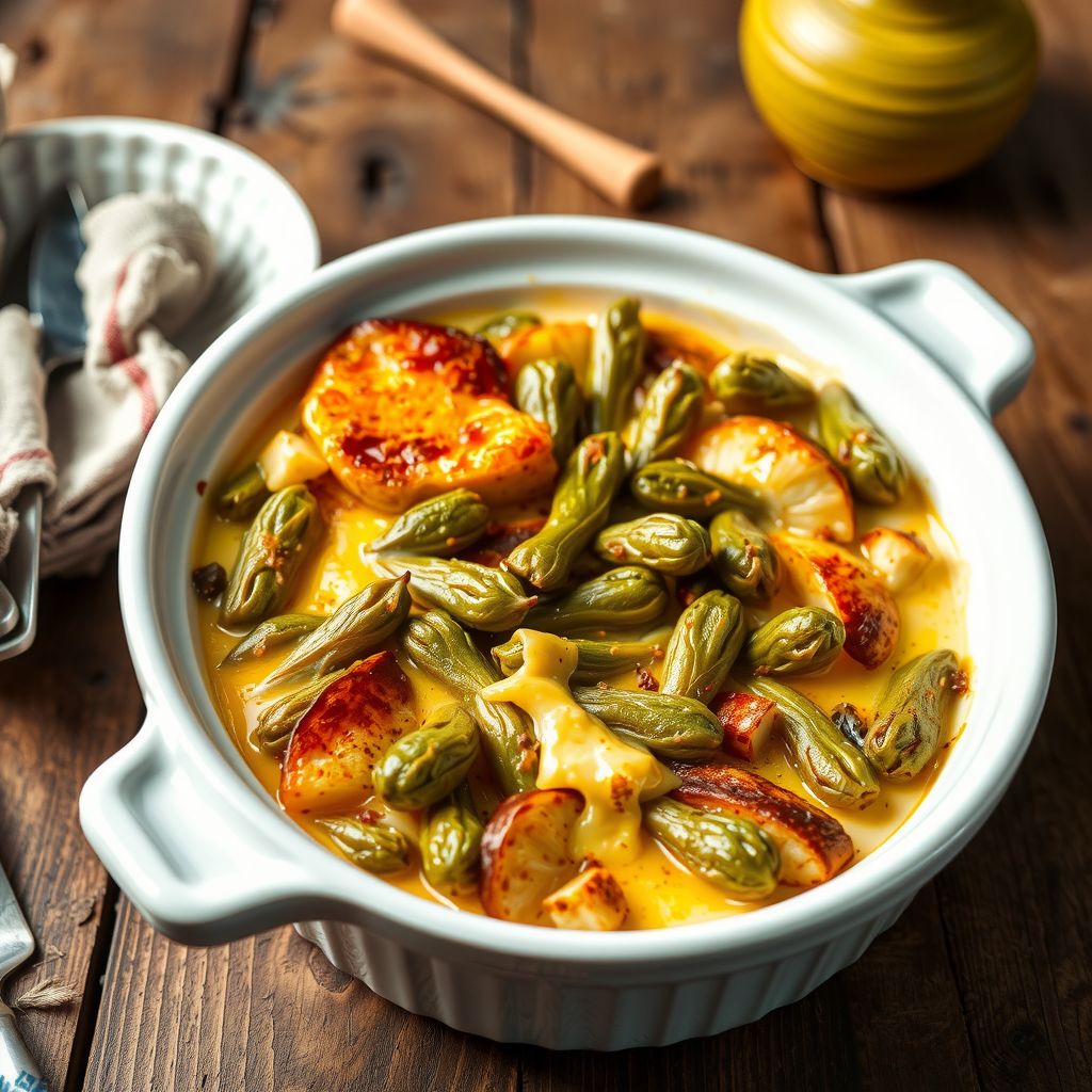 Casserole crémeuse aux épinards garnie de fromage fondu et de chapelure dorée.